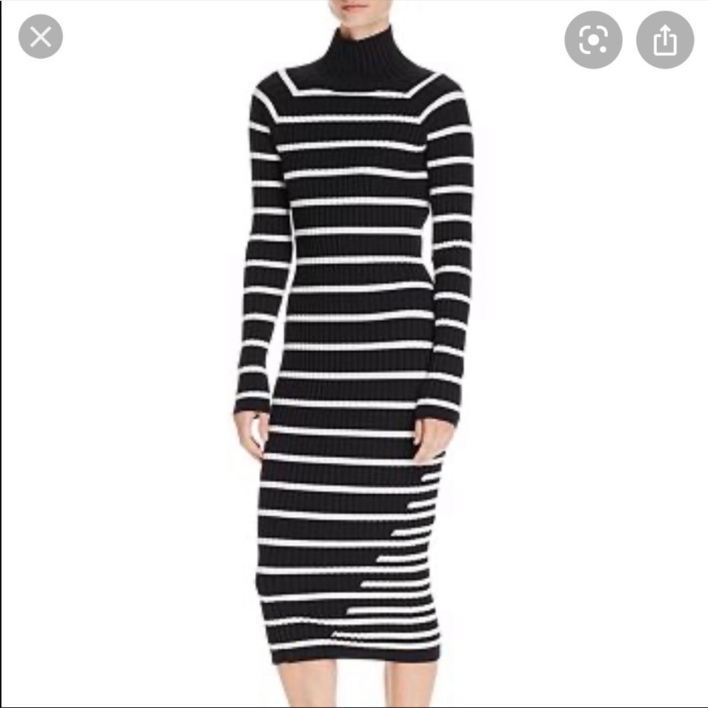 Alexander Wang black and white ribbed midi dress